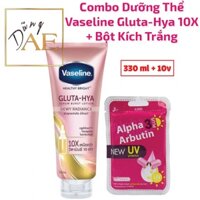 Combo Sữa Dưỡng Thể Trắng Da Ban Đêm Vaseline Gluta-Hya 10X 330mL + Bột Kích Trắng Alpha Arbutin Vỉ 10 Viên Thái Lan