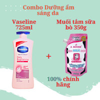 Combo Sữa Dưỡng Thể Trắng Da Vaseline Healthy Bright Daily Britening 725ML + Muối tắm sữa bò A Bonne Spa Milk Salt 350gr