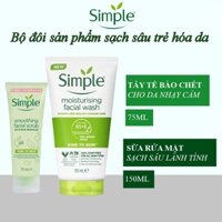 Combo sữa rửa mặt cấp ẩm Simple 150ml + tẩy tế bào chết Simple Kind to Skin Smoothing Facial Scrub 75ml