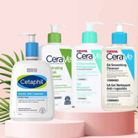 COMBO Sữa rửa mặt Cerave 236ml dưỡng ẩm sữa rửa mặt cho da dầu mụn ,da khô và  Sữa rửa mặt dịu nhẹ Cetaphil 473ml