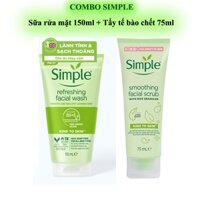Combo sữa rửa mặt Simple 150ml + tẩy tế bào chết 75ml cho mọi loại da chính hãng