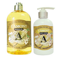 Combo Sữa Tắm LAMONT Almond &amp; Olive Shower Gel 500ml Và Sữa Dưỡng Thể LAMONT Almond &amp; Olive Body Lotion 250ml