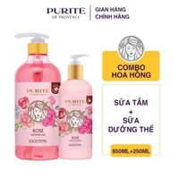 Combo Sữa tắm Purité Hoa Hồng 850ml + Sữa dưỡng thể Purité Hoa Hồng 250ml