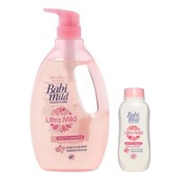 Combo Sữa Tắm Trẻ Em Babi Mild White Sakura (850ml) - Phấn Thơm Trẻ Sakura White (180g)
