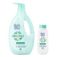 Combo Sữa Tắm Trẻ Em Babi Mild Pure Natural (850ml) - Phấn Thơm Trẻ Em Babi Mild Pure Natural