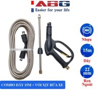 Combo Súng Rửa Xe Cao Cấp Và Dây Rửa Xe 15M ABG - Dùng Cho Máy Bơm, Máy Rửa Xe Áp Lực Cao, Ren 22mm