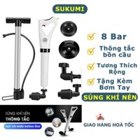 Combo Súng thần công thông tắc bồn cầu, Dụng cụ thông tắc bồn cầu bằng khí nén siêu mạnh áp lực 8 Bar cho Toilet