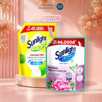 [Combo] Sunlight Nước Rửa Chén Bát Chanh 100 Túi 3.5kg + Nước lau sàn Cao Cấp Hoa Hạ - Bạc Hà Túi 3.6kg