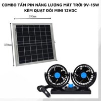 Combo Tấm Pin Năng Lượng Mặt Trời 9V -15W và Quạt DC 12V Đôi Mini Phụ Kiện Usb