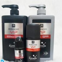 Combo: Tắm Romano Vip 650g + Gội Romano Vip 650g + Xịt Romano Vip 150g + Lăn Romano Vip 50ml