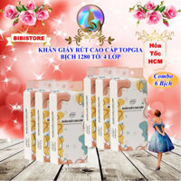 (Combo Tặng Móc) Khăn Giấy TOPGIA Đa Sắc, Giấy Rút Treo Tường Bịch 1280 Tờ 4 Lớp (BIBISTORE)