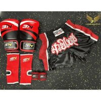 COMBO TẬP BOXING CƠ BẢN GĂNG BOXING + BĂNG ĐA + QUẦN MUAY + TẤT BẢO VỆ - ĐỎ