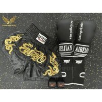 COMBO TẬP BOXING CƠ BẢN GĂNG BOXING + BĂNG ĐA + QUẦN MUAY + TẤT BẢO VỆ - ĐEN