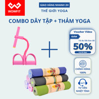 [COMBO TẬP BỤNG TẠI NHÀ] Thảm yoga chống trượt TPE 8mm cao cấp & Dây tập bụng đàn hồi kháng lực 4 ống