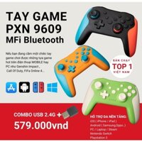 Combo Tay cầm không dây PXN 9609 Bluetooth MFi dành cho iOS / Android / PC / Laptop / Switch / MacOS / PS3 + USB 2.4G