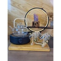[Combo Tết] Bếp Hồng Ngoại Mini 800W - Ấm Pha Trà Thủy Tinh 1000ml - 6 Cốc Trà Và Khay Úp Cốc