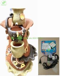 COMBO THÁC NƯỚC + MÁY BƠM: Bình gốm đài phun nước Thác nước Phong thủy - May mắn tài lộc bình an cho gia chủ! Cao 60cm, Rộng 25cm; kèm Máy bơm nước Lifetech AP3100, có sục khí