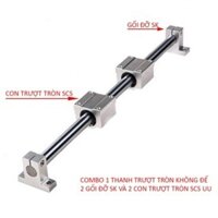 Combo Thanh Ray Trượt không đế phi 10 dài 1500mm và 2 con trượt SCS10UU, 2 gối đỡ SK10