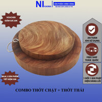Combo thớt gỗ nghiến tròn Thái + Chặt đồ ăn, Thớt gỗ nghiến NIKAIWA nguyên khối không tâm không lên mùn