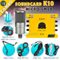 Combo thu âm Card K10 + Micro SM8B livestream chuyên nghiệp nguyên bộ và phụ kiện