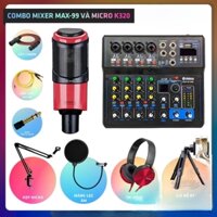 Combo THU ÂM HÁT LIVE MIXER MAX99 Bluetooth Và Micro PC K320 tặng full phụ kiện dây live chế jack 6 ly dâ