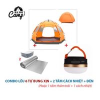 Combo thuê lều 4-6 người tự bung xịn + 2 tấm thảm cách nhiệt + 1 Đèn lều