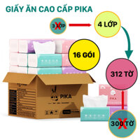 [COMBO THÙNG 16 GÓI MIX 3 MÀU] - Giấy ăn 4 lớp, 312 tờ/gói cao cấp Pika dạng RÚT nhỏ gọn, Trắng-Mềm-Mịn-Dai-An Toàn