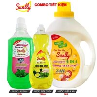 Combo Tiết Kiệm 3 sản phẩm: Nước Giặt SUNLLY Đậm Đặc 2Kg + Nước Lau Sàn Bạc Hà 1Kg + Nước Rửa Chén Hương Chanh 750ml