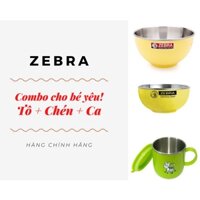 Combo Tô Chén Ca Inox 2 Lớp Cho Bé - Zebra 124002+135202+112540