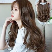 Combo tóc giả kẹp xoăn sóng + mái thưa nâu vàng + lưới bọc tóc