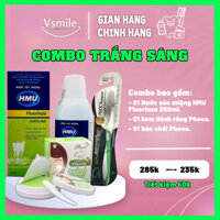 Combo Trăng Sáng - Kem & Bàn Chải đánh răng thảo dược BY PHOCA, Nước Súc Miệng HMU Fluorinze 0,05% NaF 250ml