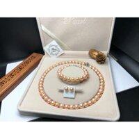 Combo trang sức ngọc trai - Màu Cam. size 7.2mm - màu trắng SIZE 7.2