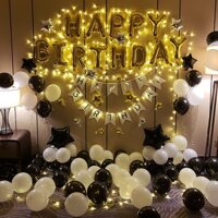 Combo trang trí sinh nhật happy birthday 50 bong bóng kèm đèn Led và đủ đồ phụ kiện trang trí tiệc cho bé ( Set y hình)