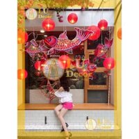 Combo trang trí Trung Thu gồm Đèn lồng cá vàng lớn và đèn lồng vải đỏ l LU Decor
