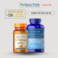 Combo trẻ hoá, mờ nám, sáng da, tăng độ đàn hồi da Collagen thuỷ phân Hydrolyzed Collagen & Vitamin C Puritan's Pride