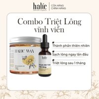 Combo triệt lông gồm Sáp Wax Lông 350g và Serum Mỡ Trăn triệt lông Halic wax lông nách, chân tay