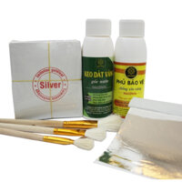 Combo trọn bộ dát bạc - Siver gốc nước gồm 500 Lá bạc kèm đủ phụ kiện dát vàng hoa quả, thạch cao, xi măng, giấy vải, da