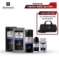Combo Trọn Bộ Romano Vip 2020: Dầu gội 180g + Sữa tắm 180g + Xịt khử mùi 150ml + Lăn 50ml + Nước hoa bỏ túi 18ml