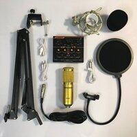 Combo trọn bộ sound card V9 Plus (Bluetooth) thu âm livestream Karaoke, Micro BM 900, kẹp màn lọc, tai nghe kiểm âm 450P