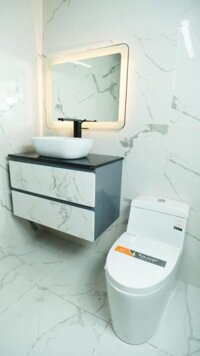 Combo Tủ Lavabo xanh 2 cửa kéo vân mây Nhựa PVC Cao Cấp TLVB038