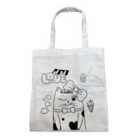 Combo Túi Canvas và Bộ 12 màu bút vẽ lên vải - Túi in hình mẫu chưa tô - Túi Mèo