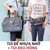 Combo túi đồ nghề đế nhựa cao cấp chống vỡ size 17inch + túi đeo hông có chỗ để máy khoan pin cao cấp xịn