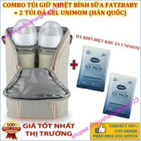 COMBO Túi giữ nhiệt đôi cho 2 bình sữa có dây đeo Fatz FB2016SL - FatzBaby Thermo 2 và 2 Túi đá khô giữ nhiệt Unimom