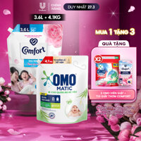 Combo Túi Nước Giặt Omo Matic Cho quần áo bé yêu 4,1kg + Nước Xả Vải Comfort Dịu Nhẹ Túi 3,6L