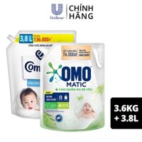 Combo Túi Nước Giặt Omo Matic Baby 3.6L + Nước xả vải Comfort Cho Da Nhạy Cảm Túi 3.8L - Phù hợp với cả em bé