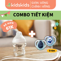 COMBO Ty ngậm dạ quang cho bé Tommee Tippee Night Time 0-6 tháng & Bình sữa thủy tinh ty siêu mềm tự nhiên 150ml