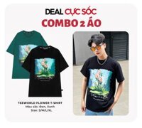 COMBO ƯU ĐÃI 2 Áo thun Teeworld Flower Form Unisex Nam Nữ 2 Màu Cùng Size - Xanh  Đen - L