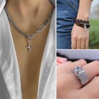 Combo V10 dây chuyền mix ngôi sao + vòng tay nốt nhạc nâu + nhẫn đá S925