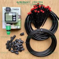 Combo van nước hẹn giờ tưới cây tự động dùng pin 20 béc tưới nhỏ giọt phun 8 tia đỏ ống 10mm