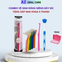 Combo Vệ Sinh Răng Niềng Đầy Đủ: Bàn chải niềng răng, bàn chải kẽ, cạo lưỡi, mắc cài, Tặng Sáp nha khoa AZ Oralcare